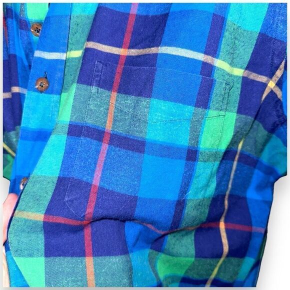 Giannetto Portofino Blue & Green Plaid Flannel Button Down - Picture 6 of 10